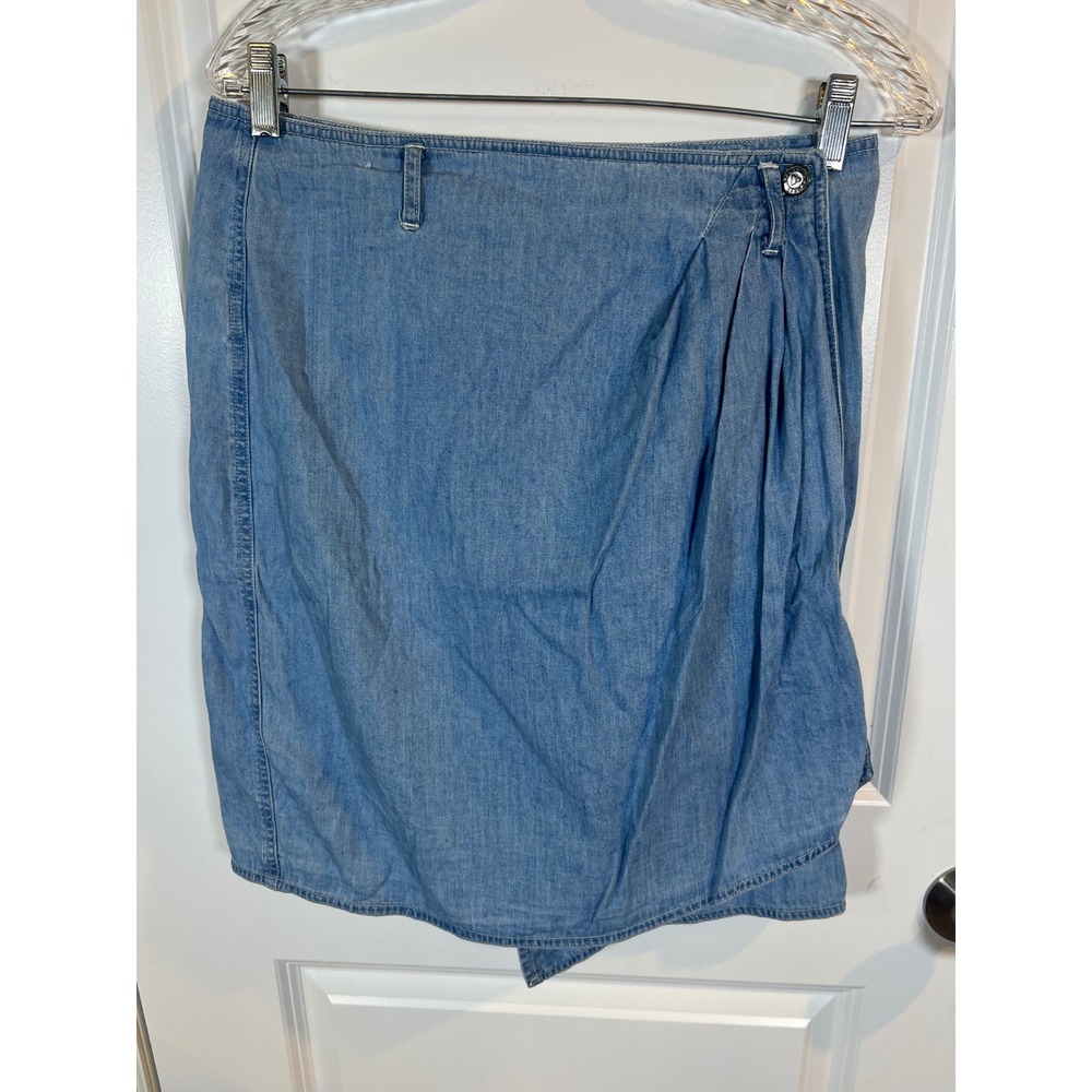 Lizwear Womens Denim Skirt Pleated Wrap Front Light‎ Wash Blue Size 14